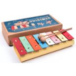 A 'Morestone Series' Dulcimer tin musical toy. A glockenspiel style musical toy with 8 coloured