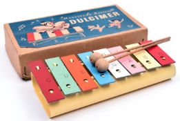 A 'Morestone Series' Dulcimer tin musical toy. A glockenspiel style musical toy with 8 coloured