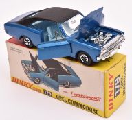 Dinky Toys Opel Commodore (179), finished in metallic blue with black roof, light blue interior.