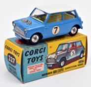 Corgi Toys Morris Mini Cooper Competition Model (227). In mid blue with white roof and yellow