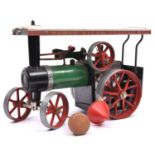 Mamod Traction Engine. With burner, funnel and steering rod. Finished in green with black smoke-