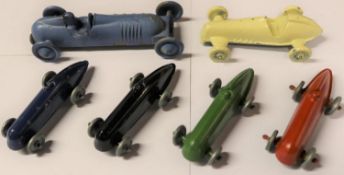 6 late 1940's early 50's small production British die-cast single seat racing cars. 4x Minitoy in