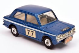 Corgi Toys Monte Carlo Sunbeam Imp (340). In metallic dark blue with white flash and cream interior,