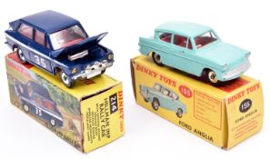 2 Dinky Toys. (214) Hillman Imp Rally Car with red interior. (155) Ford Anglia in turquoise with red