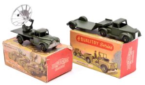 2 Qualitoy Army Vehicles. Mobile Radar, No.A103. Silver radar mounted on an olive green Dodge