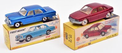 2 Dinky Toys. NSU R080 (176), finished in metallic red with light brown interior, with silver wheels