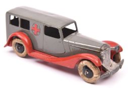 Dinky Toys (24a) ambulance dark grey body with red crosses to side panels, criss-cross red open