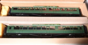 2x O gauge tinplate Southern Railway coaches. Well constructed scratchbuilt bogie coaches in lined