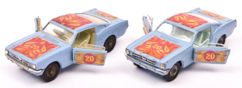 2 Corgi Toys Ford Mustang Fastback 2+2 (348). Examples in lilac 'Pop Art' livery, with pale green