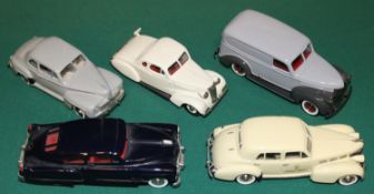 5 White Metal American Vehicles. Brooklin: 1948 Cadillac Fast Back Coupe, in black. 1938 Cadillac 60