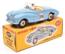 Dinky Toys Sunbeam Alpine Sports (107). In light blue with cream interior, cream wheels with black
