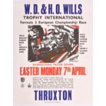 A rare original 1969 motor racing poster. 'W.D. & H.O. Wills Trophy International Formula 2 European