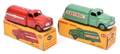 2 Dinky Toys Studebaker Petrol Tankers. 'Castrol' (441), in mid green with green wheels. Plus 'ESSO'