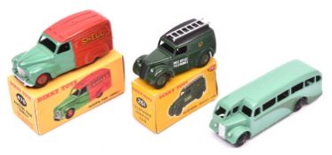 3 Dinky Toys. Telephone Service Van (261) in dark green. Boxed, worn/damaged. An Austin Van 'Shell-