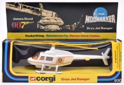 A Corgi Toys Drax Jet Ranger from the James Bond 007 film Moonraker (930). White helicopter with '