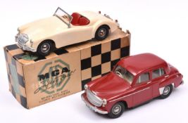 2x Victory Industries 1:18 scale battery operated models. An MGA with moulded plastic body in
