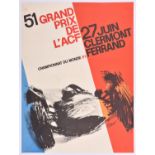 A rare original 1965 motor racing poster. '51 Grand Prix de L'Acf 27 Juin Clermont Ferrand'.