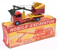 Benbros Qualitoy Mobile Excavator. An AEC lorry in red with 'Sunderland' cast into doors, light blue