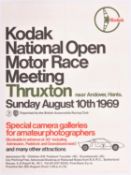 A rare original 1969 motor racing poster. 'Kodak National Open Motor Race Meeting THRUXTON Sunday