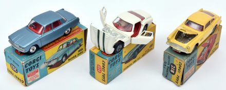 3 Corgi Toys. Aston Martin D.B.4 (218). In yellow with red interior, example with detailed cast