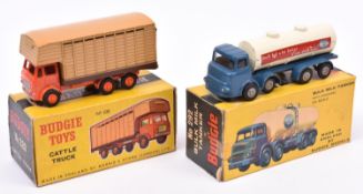 2 Budgie Toys. A Leyland Cattle Truck No.220. In orange and light brown livery. Plus a Leyland