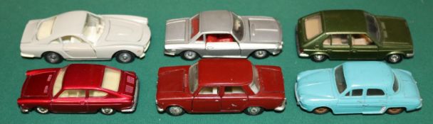 6 Various Makes Saloon Cars/Coupes. French Dinky Renault Dauphine, in blue. Solido Simca Horizon, in