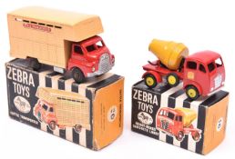 2 Benbros Zebra Toys. Foden Ready Mixed Concrete Lorry No.16. Lorry in bright red with 'Cement