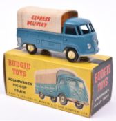 Budgie Toys Volkswagen Pick-Up No.204. In mid blue with cream canvas tilt with 'Express Delivery',