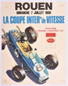 A rare original 1968 Motor Racing Poster. 'ROUEN Dimanche 7 Juillet 1968'. height 50cm, width