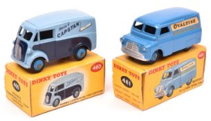 2 Dinky Toys. Morris Commercial Van, 'Capstan' (465). In light blue and dark blue livery, with mid