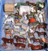 Quantity of Britains farm animals etc. Small Fordson tractor, Bulls, horses, donkey, ponies,