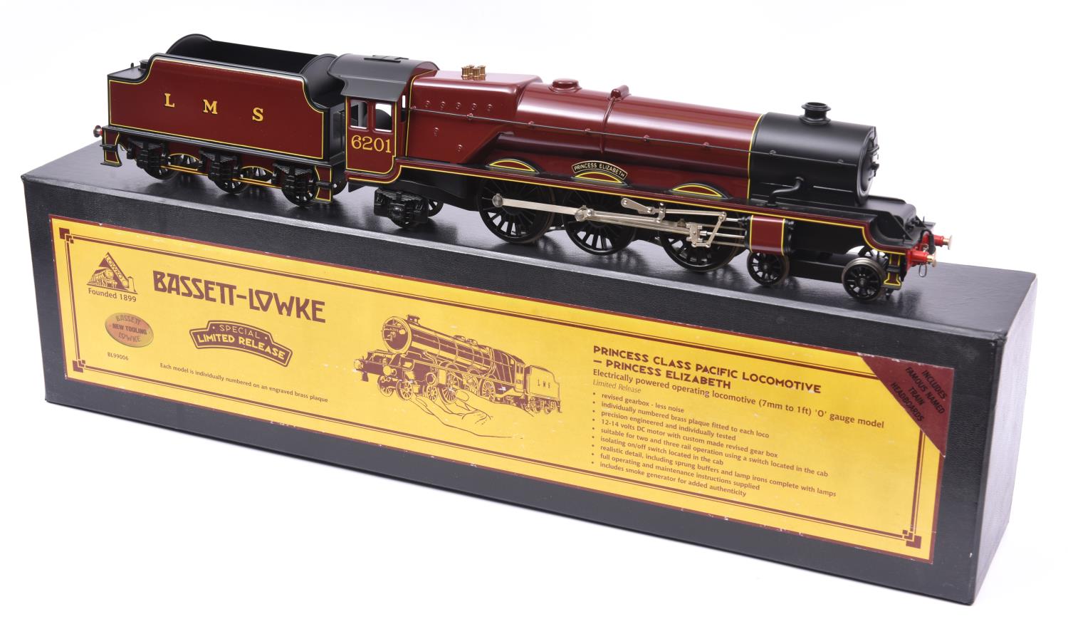 A modern O gauge tinplate Corgi Bassett Lowke LMS Princess Royal Class 4-6-2 tender locomotive for