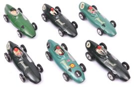 5 Solido Vanwall single seat racing cars. 3 in dark green, RN1 4 and 10. Plus 2 in lighter green RN1