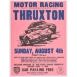 A rare original late 1960's motor racing poster. 'Motor Racing Thruxton Sunday, August 4th'.