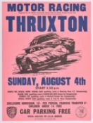 A rare original late 1960's motor racing poster. 'Motor Racing Thruxton Sunday, August 4th'.