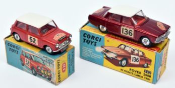 2 Corgi Toys. Rover 2000 In Monte-Carlo Trim (322), In metallic maroon with white roof, red