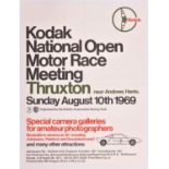 A rare original 1969 motor racing poster. 'Kodak National Open Motor Race Meeting Thruxton Sunday