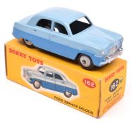 Dinky Toys Ford Zephyr Saloon (162). An example in light blue and mid blue with light grey wheels