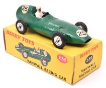 Dinky Toys Vanwall racing car (239).In dark green white driver example with spun metal wheels with