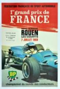 A rare original 1968 Motor Racing Poster. 1er Grand Prix de FRANCE A.S.A.C. Normand ROUEN Les