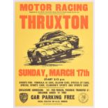 A rare original late 1960's motor racing poster. 'Motor Racing Thruxton Sunday, March 17th'.