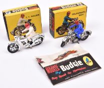 2 Budgie Toys Motorcycles. A Telegraph Boy (G.P.O> Messenger) No.456. Silver plated bike with blue