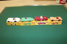 4 Dinky Toys Racing/Sports Cars. Aston Martin DB3S (104). In pink with red interior and wheels.