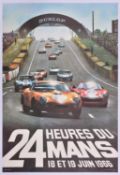 A rare original 1966 motor racing poster. '24 Heures du Mans 18 et 19 Juin 1966'. Height 58cm, width