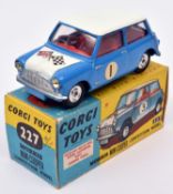 Corgi Toys Morris Mini Cooper Competition Model (227). In blue with white roof and bonnet, red