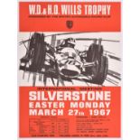 A rare original 1967 motor racing poster. 'W.D. & H.O. Wills Trophy International Meeting