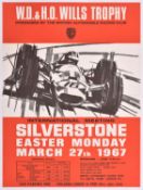 A rare original 1967 motor racing poster. 'W.D. & H.O. Wills Trophy International Meeting