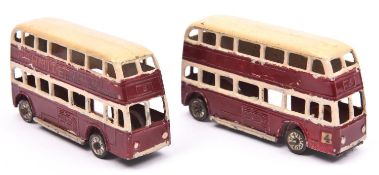 2 Dinky 29 series motor bus. Based on AEC Q double deck buses, both over painted in cream and