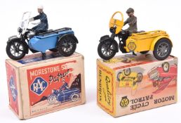 2 Motor Cycle Patrol by Benbros Qualitoy and Morestone. AA in black and yellow livery, complete with