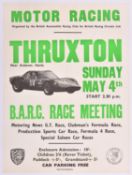 A rare original late 1960's motor racing poster. 'Motor Racing Thruxton Sunday May 4th B.A.R.C. Race